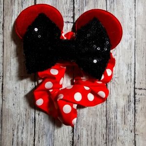 Sequin Polka Dot Minnie Mouse Ears Hair Scrunchie